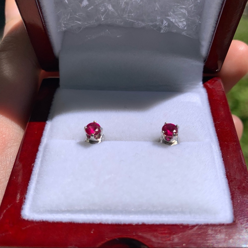 Genuine 14k white gold ruby stud earrings clean and new